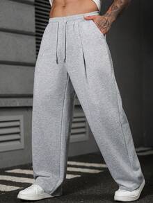 Manfinity Homme Mature Casual, Detachable Contrast Color Bow Design, Versatile Men's Sweatpants - Grey - View 6