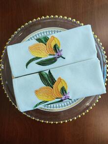 Cirelle 1/2/4入 新鮮檸檬刺繡布餐巾，米色棉麻可重複使用布餐巾，多用途晚餐餐巾/餐墊，適用於廚房餐桌、節日、派對、婚禮、農舍風格用餐與居家裝飾 - 黃色 - 查看 13