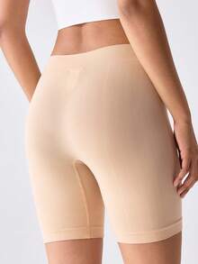 Loungeista Mid-High Waisted Seamless Tummy Control Shorts For Women, Knee Length, Anti-Chafing Cycling Shorts - Apricot - View 2