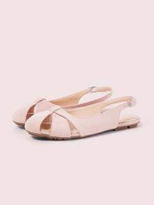 CUCCOO DOLLMOD Women's Shoes Fashionable Pink Suede Texture, Round Toe Hollow Metal Buckle Rear Strap Casual Comfortable Breathable Versatile Slingback Roman Shoes Sandals - Pink - View 2
