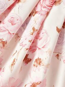 SHEIN MOD Plus Size Elegant Floral Print Bow Decor Waist Sleeveless Short Dress, Summer - Pink - View 4