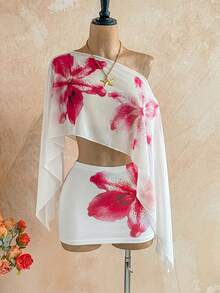 Soleia Bộ đồ gồm áo voan mỏng đính sequin vàng, kiểu dáng lệch vai, kết hợp với chân váy hoa xếp ly eo, thích hợp cho kỳ nghỉ, lễ hội âm nhạc, phong cách Bohemian. - trắng - Xem 6