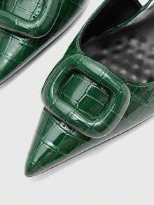 CUCCOO GRLICON Women Shoes Spring And Summer New Patent Leather Rhombus Pointed Empty Shoes, French Commuting Style, Daily Dating, Workplace Temperament Versatile - Green 5 - View 4