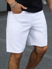 Manfinity Homme Men's Casual Versatile Denim Wide Leg Shorts With Pockets, Holiday - White - View 5