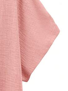 EMERY ROSE Plus Size Casual Solid Color Batwing Sleeve Shirt And Pants 2 Pieces Set - Coral Pink - View 5