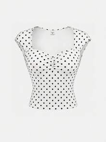 SHEIN Teen Girl Summer Casual Polka Dot Print T-Shirt - White - View 3
