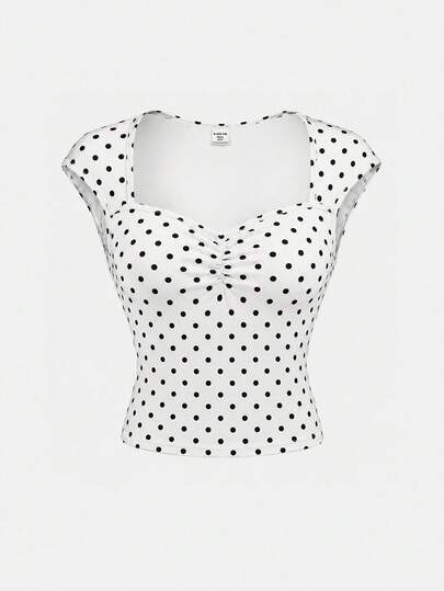 SHEIN Teen Girl Summer Casual Polka Dot Print T-Shirt