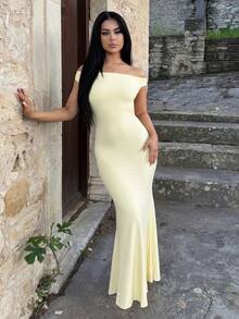 Vassilux White Wedding Season Backless Ruched Sexy Off Shoulder Bodycon Dress For Women,Party Dress Yellow Dress Wedding Guest Dress Summer Dresses Elegant - Yellow - View 2