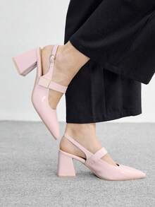 CUCCOO BIZCHIC Women's Fashion High-Heeled Shoes, Buckle Thick Heel PU Global Four-Season Commute Elegant Foundation Festival Vacation Office Outdoor Daily Versatile - Baby Pink - View 3