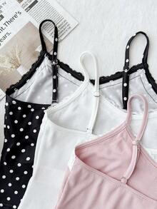 Conjunto de 3 piezas de camisola sin mangas con patchwork de encaje para niña preadolescente, se envían 3 artículos al azar de 6 - Multicolor - Ver 5