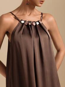 Vesra Vestido Minimalista Sem Mangas de Cor Sólida para Mulheres, Uso Casual Diário - Castanho - Visão 7