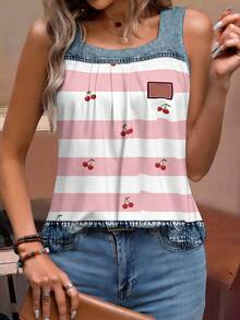 EMERY ROSE Plus Size Women Colorblock Pattern Top, Striped Tank Graphic T-Shirt, Plus Size Vest Top - Multicolor - View 4