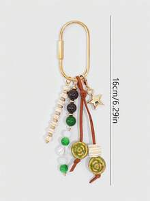 ROMWE Fairycore 1 Piece Spring Summer Dopamine Style Colorful Beaded Bag Keychain Pendant, Woven Rope Bag Charm, DIY Hanging Ornament - Green - View 2
