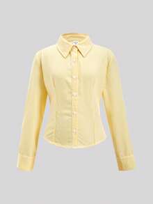 Tween Girls Tween Girl Yellow & White Striped Long Sleeve Blouse - Yellow - View 3