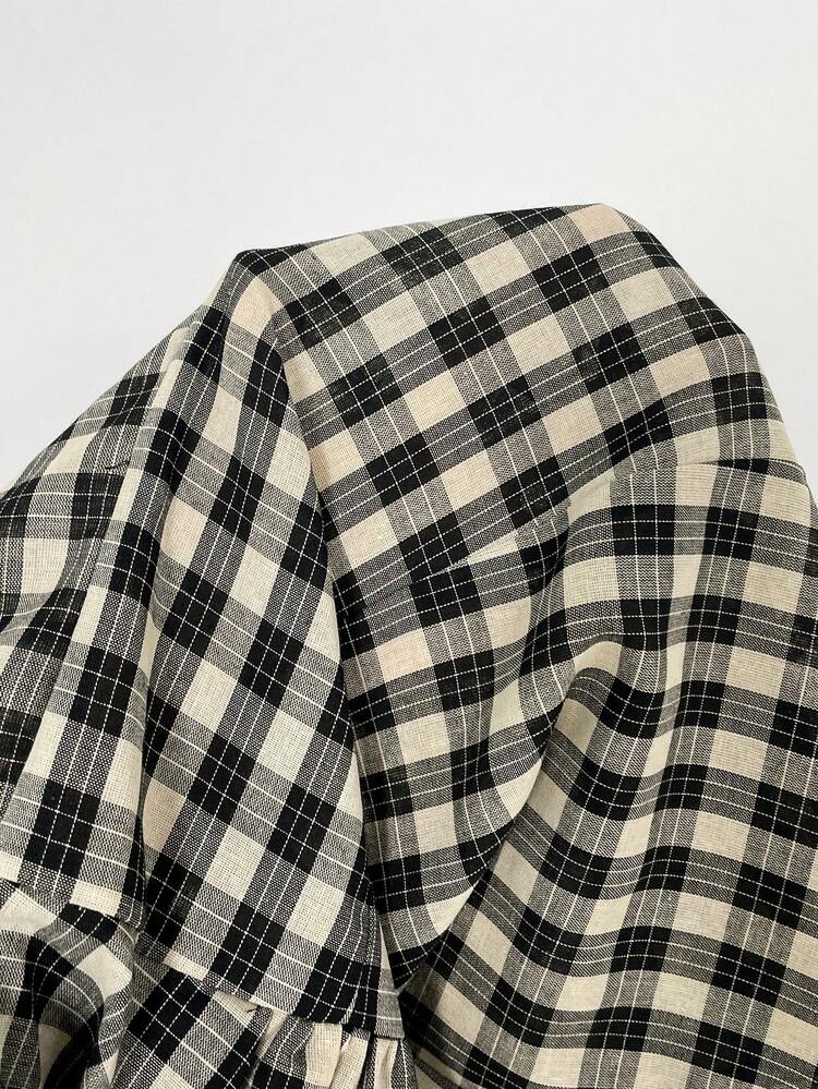 MainGRL 2026SS New Burgundy Sexy Plaid Mini Dress For Vacation - Black and White - View 6