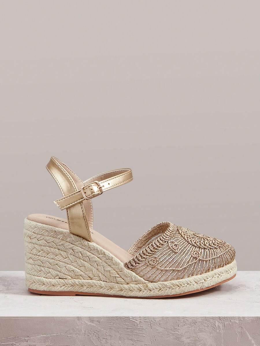 Styleloop Women's Hemp Rope Straw Woven Wedge Heel Champagne Ankle Strap Woven Ankle Strap Women's Wedge Heel Shoes Sandals Hemp Rope Shoes Bohemian Style Suitable For Going Out On Vacation Daily Dating Beach Beach Travel Casual Style With Women's Shoes - Champagne - View 1