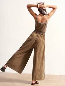 Bohemela Women's Casual Solid Color Knit Jumpsuit, Spring/Summer Resort - Brown - View 6