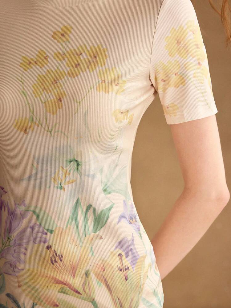 WOMEN'S ROMANTIC FLORAL PRINT SHORT SLEEVE T-SHIRT