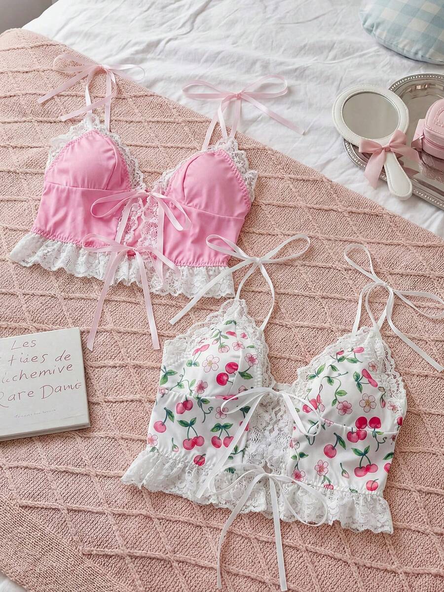 SweetSlumber 2件套甜美蕾丝吊带睡衣女士套装 - 彩色 - 查看 1
