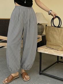 DAZY Women's Loose Solid Color Lantern Pants, Casual Cropped Trousers For Summer Holiday - Black and White - View 3