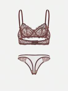 Bella Beso 3pcs/Set Conjunto de sujetador cómodo sin aros con copa fina de encaje para mujer, unicolor para verano para verano - Multicolor - Ver 6