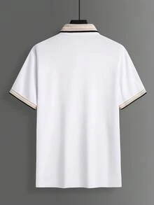 Calvornis 男士大尺碼羅紋領刺繡休閒日常度假禮物短袖 Polo 衫，正式款 - 白色 - 查看 6