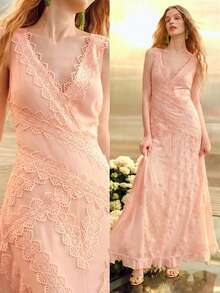MOTF PREMIUM WOMEN'S LACE WAIST RUFFLE HEM DRESS, SPRING/SUMMER - Coral Pink - View 10