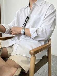 DAZY 男士白色长袖衬衫，适合通勤和春季穿着 - 白色 - 查看 3