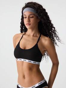 Loungeista Letter Graphic Wireless Brafor Summerfor Summer - Black - View 4