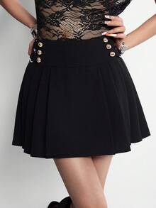 INAWLY Rok Lipit Warna Polos untuk Wanita - Hitam - View 6