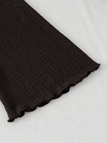 Teen Girls Casual Solid Color Tie-Front Long Sleeve Shirt - Coffee Brown - View 4