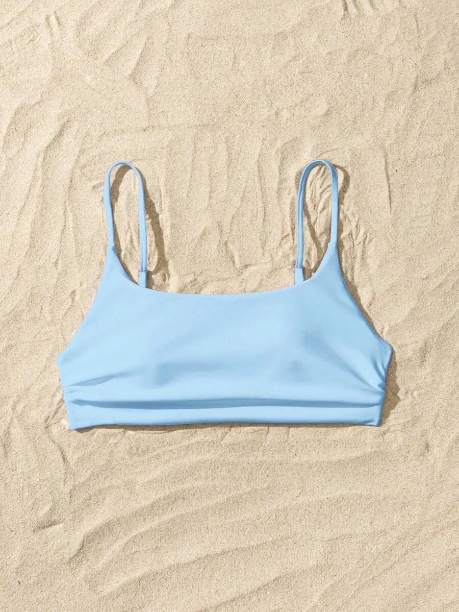 Swim Basics Top de bikini de unicolor para vacaciones en la playa - Celeste - Ver 1