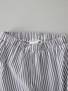 SHEIN 2件組少女針織素色圓領休閒T恤與梭織條紋長褲套裝 - 彩色 - 查看 12