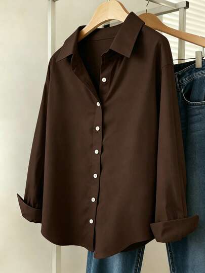 Franclia Women's Solid Color Single-Breasted Casual Versatile Daily Wear Shirt