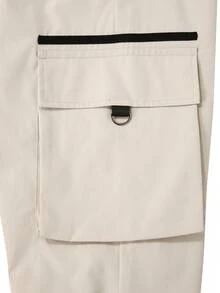 Manfinity Roughcore Men's Elastic Waist Drawstring Casual Street Cargo Pants - Khaki - View 3