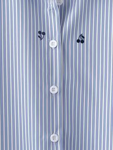 SHEIN Franclia Women's Casual Daily Striped Cherry Print Front Button Long Sleeve Shirt - Blue - View 3