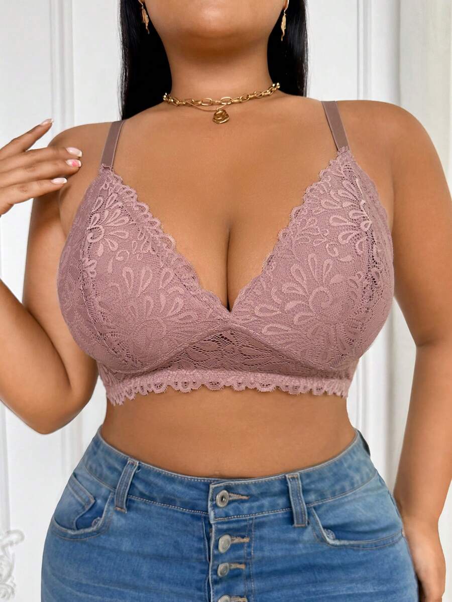 SHEIN Lingerie Renda Seksi Elegan & Nyaman untuk Wanita Ukuran Besar - Berwarna merah muda - View 1
