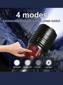 10000 Lumens Super Bright LED Flashlight, Rechargeable Type-C Interface, Outdoor Ultra Bright Long Range Tactical Flashlight, Waterproof Safety Lighting, Adjustable Zoom, Suitable For Fishing, Hunting, Hiking, Cycling, Mountaineering, Emergency Operations And More - Black - View 3