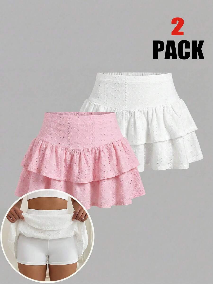 SHEIN Girlism Teen Girl Plain Color Pleated Casual Versatile Daily Wear Skorts - Multicolor - View 1