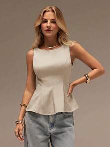 SHEIN Forever 21 春夏女装浪漫/舞会/正式/生日/90年代风格/商务休闲/优雅/西式/外出/时尚/休闲/千禧年风格/夜店/办公室/鸡尾酒会/复古/紧身/锐舞派对/音乐节/趣味/优雅/老钱风/街头风/度假装/乡村音乐会/工作装/端庄/春假/单身派对/演唱会/酷炫/基础款/毕业/A字裙/无袖/灰色上衣 - 杏色 - 查看 5