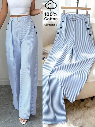 Elenzga Pantalones de mujer elegantes y urbanos de estilo resort, aptos para uso diario, bodas, galas, viajes al trabajo, fiestas de graduación, vacaciones, citas, fiestas, Halloween, Navidad, Año Nuevo, Acción de Gracias, hechos de algodón orgánico. Tela texturizada en azul y blanco, de manga corta.