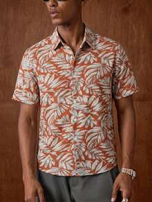 AKNOTIC Manfinity RSRT Men's Short Sleeve Woven Beach Shirt With Plant Print - Multicolor - View 7