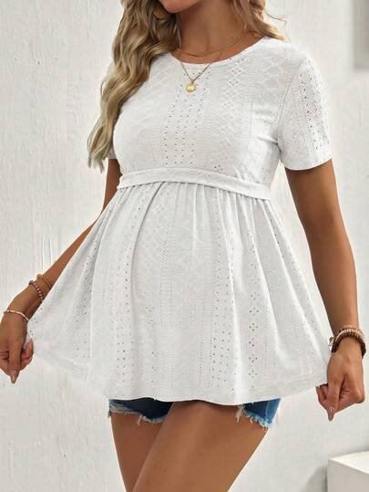 SHEIN قميص حمل، صيفي، قماش عالي المرونة، قصير الأكمام مريح، تصميم أنيق، ملابس حمل أنيقة
