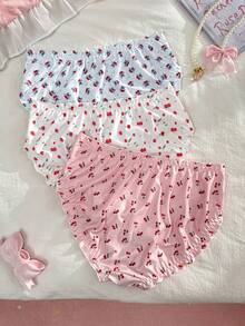 PetitDoll Bộ 3 chiếc quần bikini nữ in họa tiết hoa anh đào, có nơ trang trí. - Nhiều màu - Xem 2