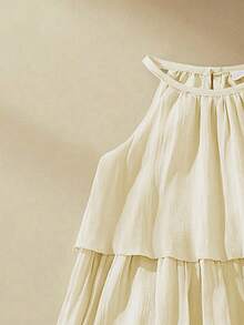 SHEIN Young Girl Summer Elegant Minimalist Solid Color Ruffle Neck Dress - Apricot - View 8