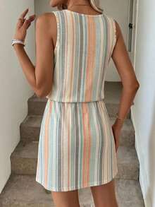 Comfylo Casual Minimalist Full Print Plus Size Dress - Multicolor - View 2