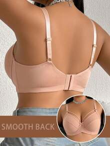 SHEIN Plus Size Women Bow Decor Adjustable Strap Casual Daily Bra - Apricot - View 2