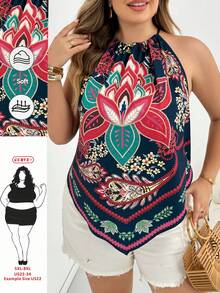 SHEIN CURVE+ 大码复古撞色细肩带吊带背心 - 藏蓝色 - 查看 1
