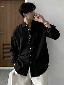 DAZY 男士黑色长袖正装衬衫，适合通勤穿着 - 黑色 - 查看 4