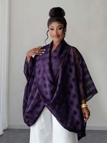 Maweii Plus Size Fashionable Commuter Twist Collar Blouse - Purple - View 1